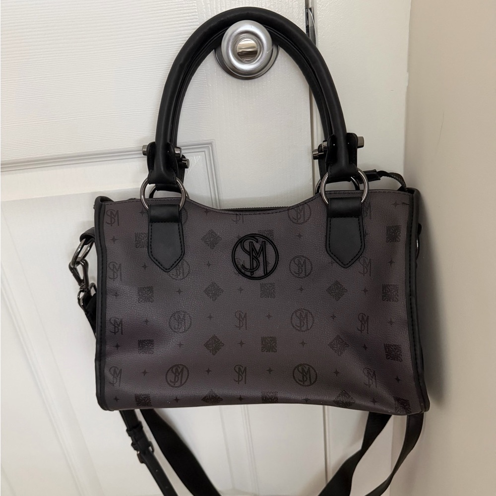 Steve Madden Gray Patterned Satchel Handbag with Removable Strap
